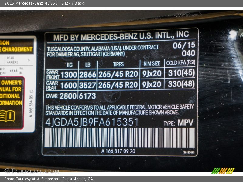 Black / Black 2015 Mercedes-Benz ML 350