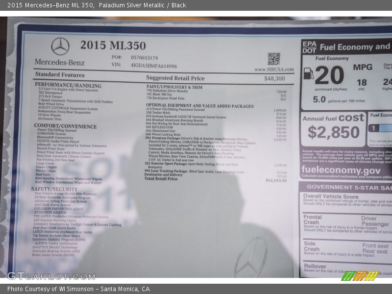 Paladium Silver Metallic / Black 2015 Mercedes-Benz ML 350