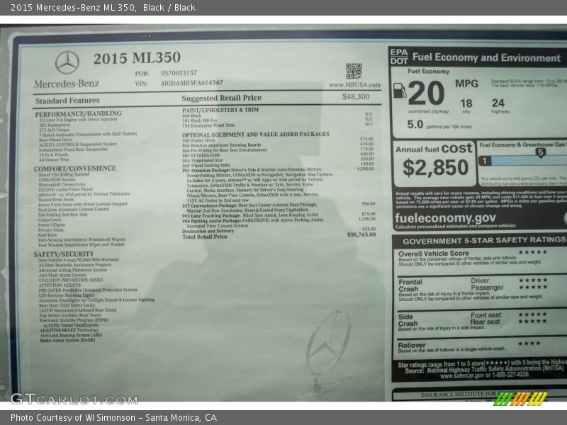 Black / Black 2015 Mercedes-Benz ML 350