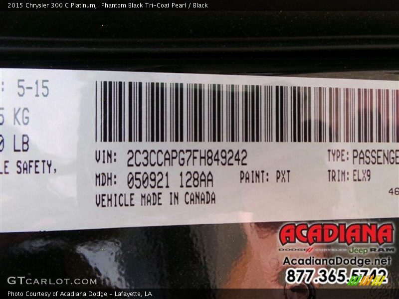 Phantom Black Tri-Coat Pearl / Black 2015 Chrysler 300 C Platinum