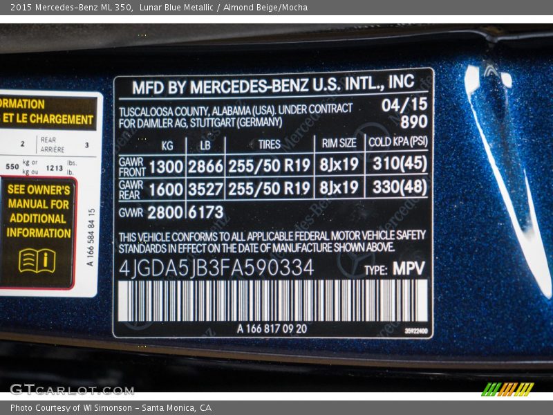 Lunar Blue Metallic / Almond Beige/Mocha 2015 Mercedes-Benz ML 350