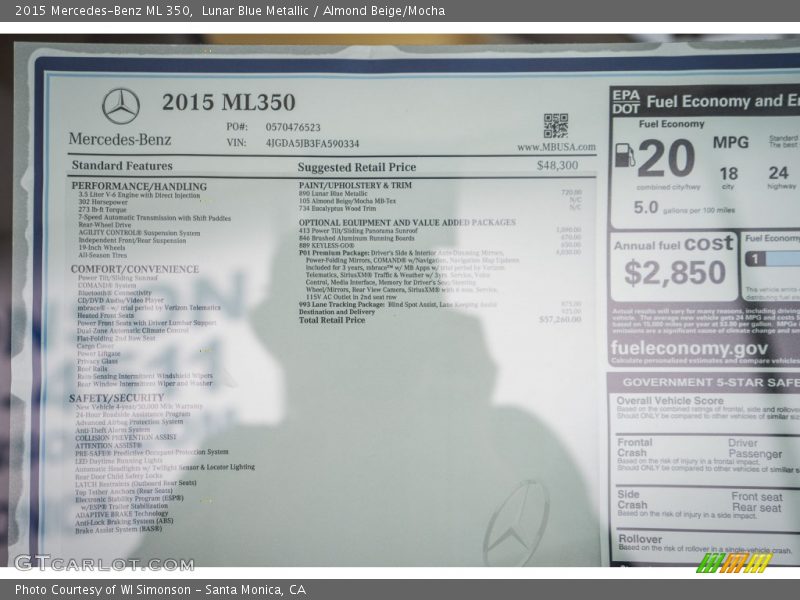 Lunar Blue Metallic / Almond Beige/Mocha 2015 Mercedes-Benz ML 350