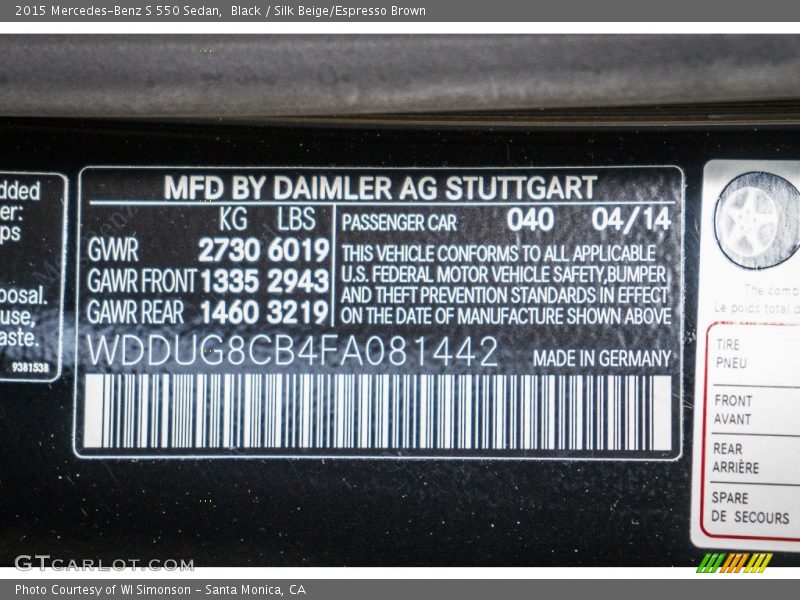 Black / Silk Beige/Espresso Brown 2015 Mercedes-Benz S 550 Sedan