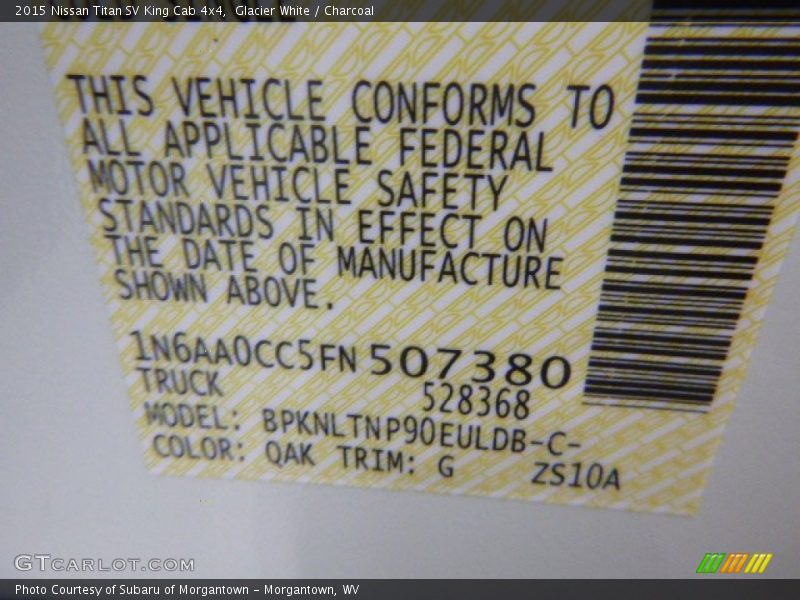 2015 Titan SV King Cab 4x4 Glacier White Color Code QAK
