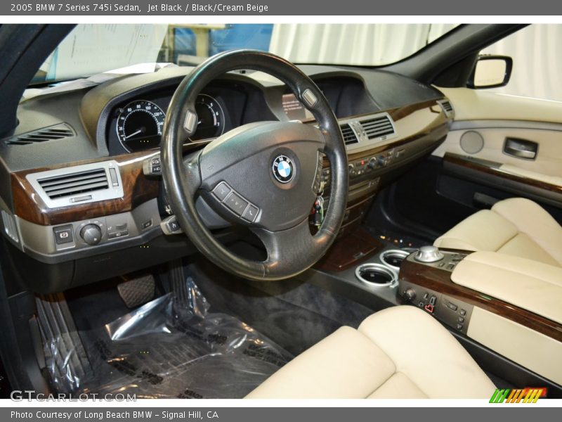 Jet Black / Black/Cream Beige 2005 BMW 7 Series 745i Sedan