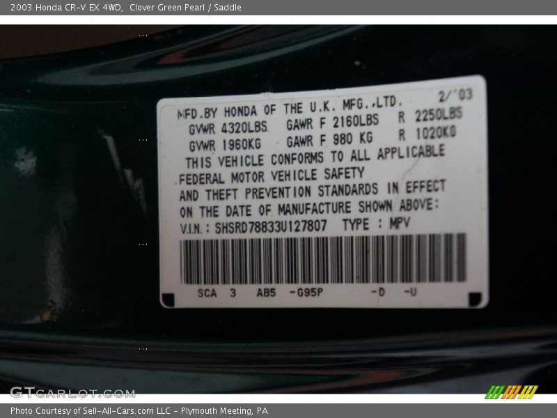 Clover Green Pearl / Saddle 2003 Honda CR-V EX 4WD