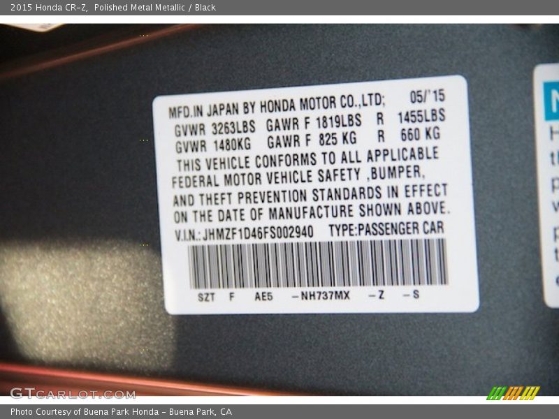 Polished Metal Metallic / Black 2015 Honda CR-Z