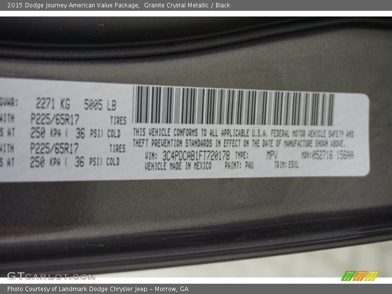 Granite Crystal Metallic / Black 2015 Dodge Journey American Value Package
