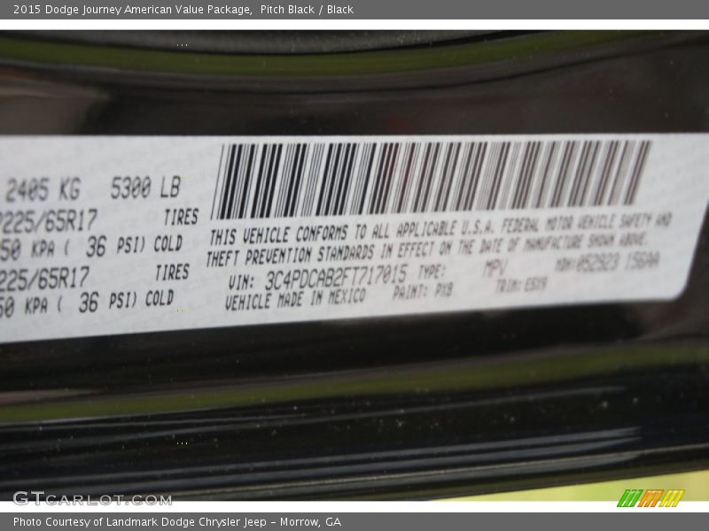 Pitch Black / Black 2015 Dodge Journey American Value Package