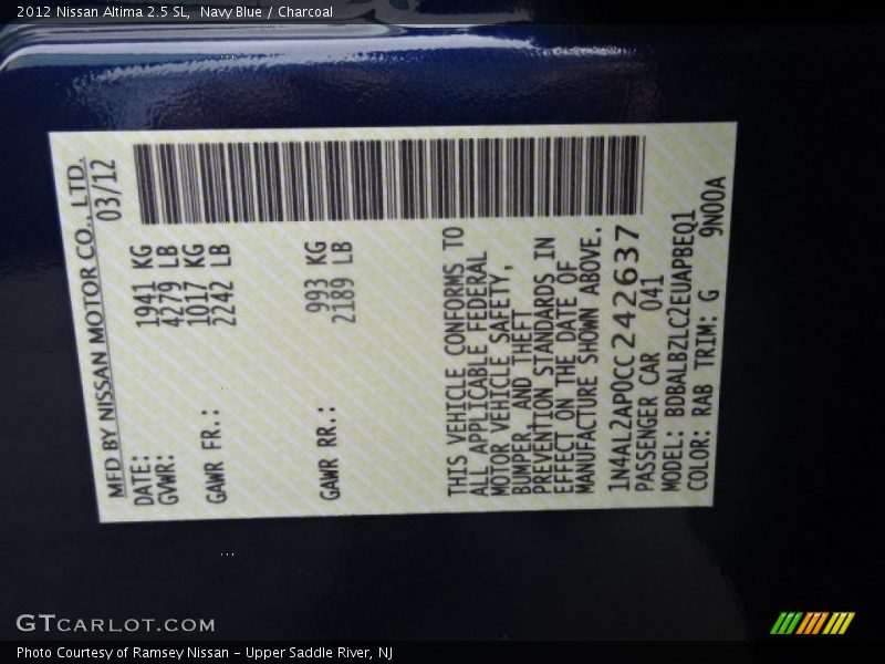 Navy Blue / Charcoal 2012 Nissan Altima 2.5 SL