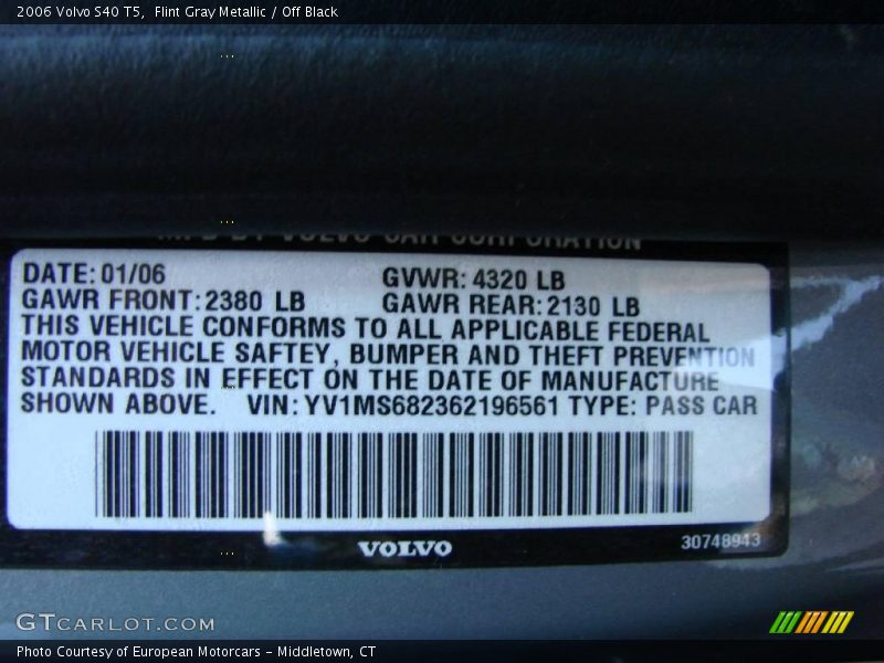 Flint Gray Metallic / Off Black 2006 Volvo S40 T5