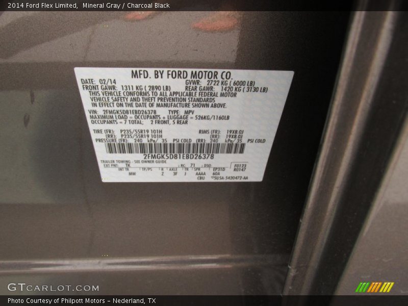 Mineral Gray / Charcoal Black 2014 Ford Flex Limited