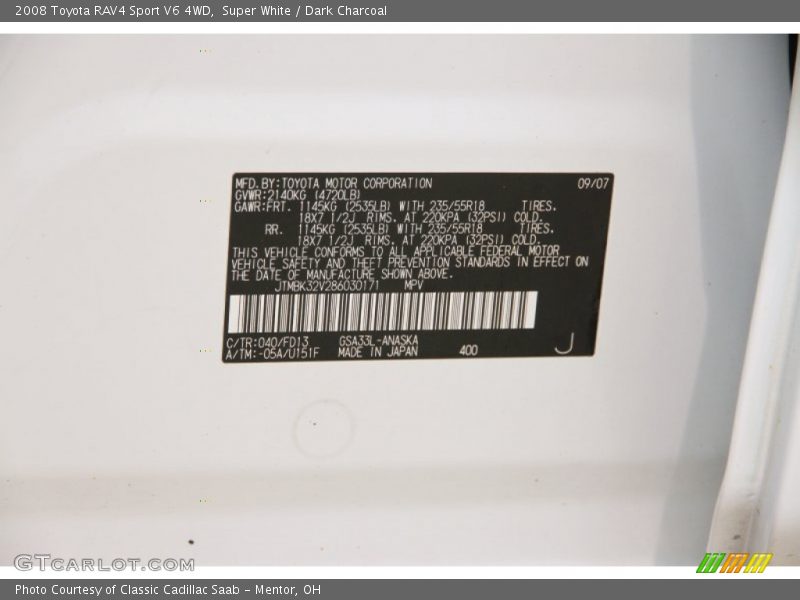 Super White / Dark Charcoal 2008 Toyota RAV4 Sport V6 4WD