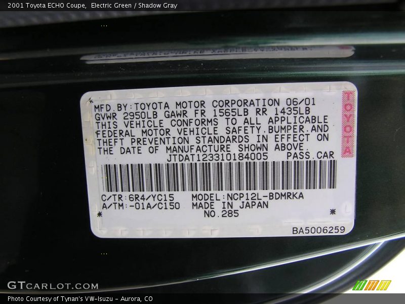 Electric Green / Shadow Gray 2001 Toyota ECHO Coupe