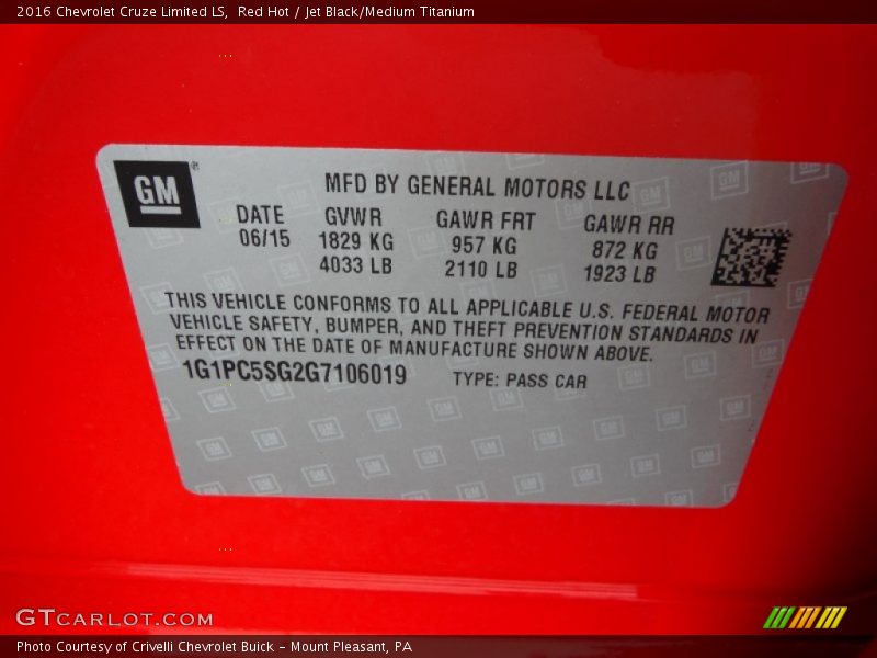 Red Hot / Jet Black/Medium Titanium 2016 Chevrolet Cruze Limited LS