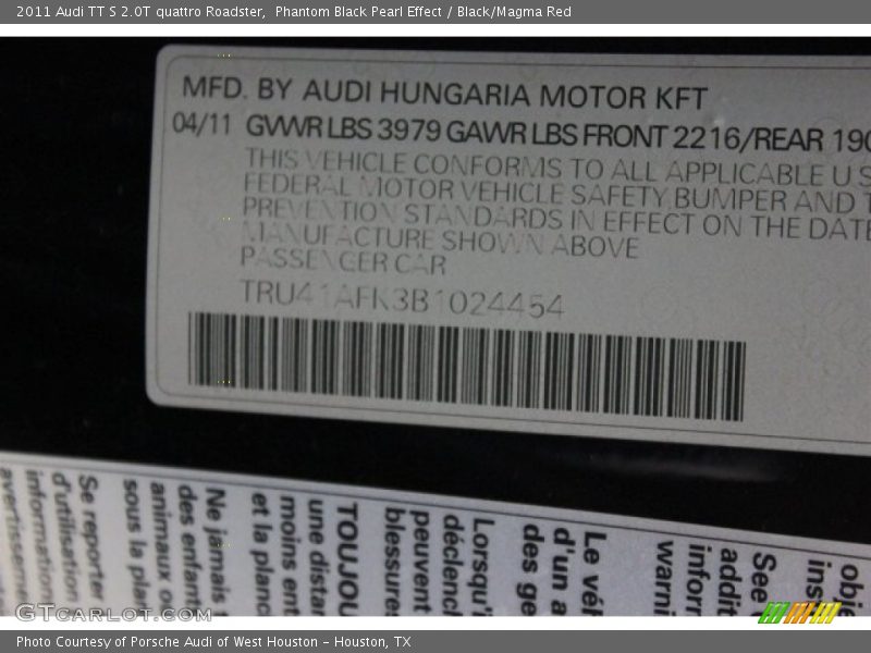 Phantom Black Pearl Effect / Black/Magma Red 2011 Audi TT S 2.0T quattro Roadster