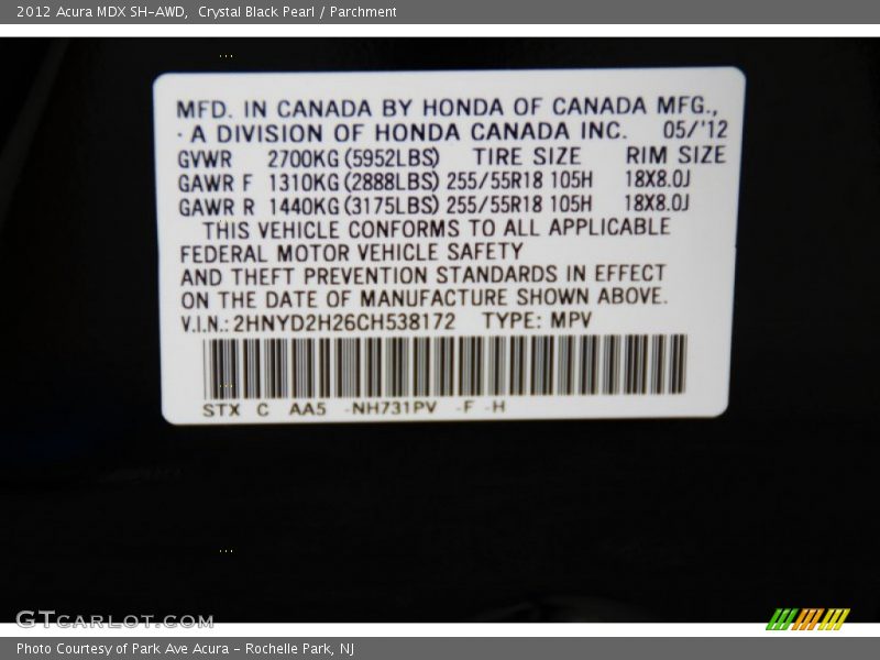 Crystal Black Pearl / Parchment 2012 Acura MDX SH-AWD