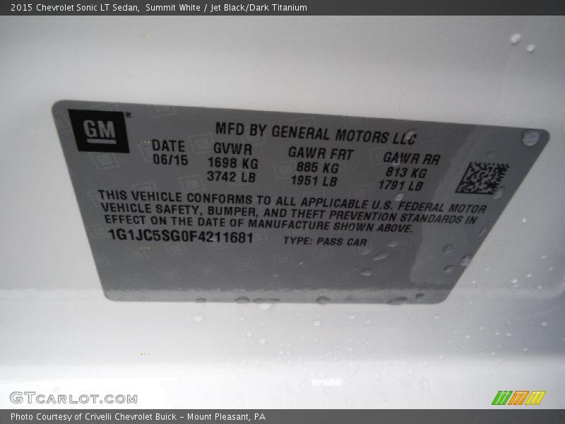 Summit White / Jet Black/Dark Titanium 2015 Chevrolet Sonic LT Sedan