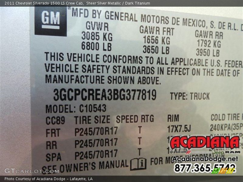 Sheer Silver Metallic / Dark Titanium 2011 Chevrolet Silverado 1500 LS Crew Cab