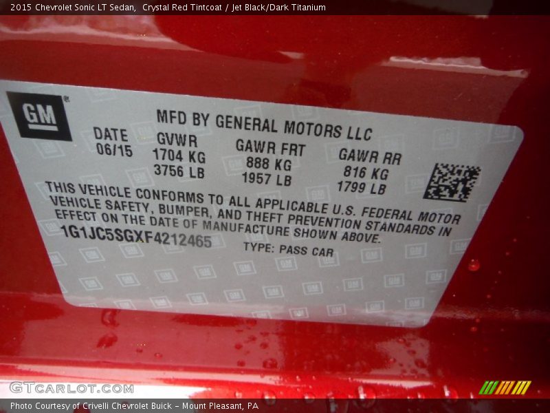 Crystal Red Tintcoat / Jet Black/Dark Titanium 2015 Chevrolet Sonic LT Sedan