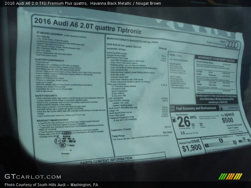Havanna Black Metallic / Nougat Brown 2016 Audi A6 2.0 TFSI Premium Plus quattro