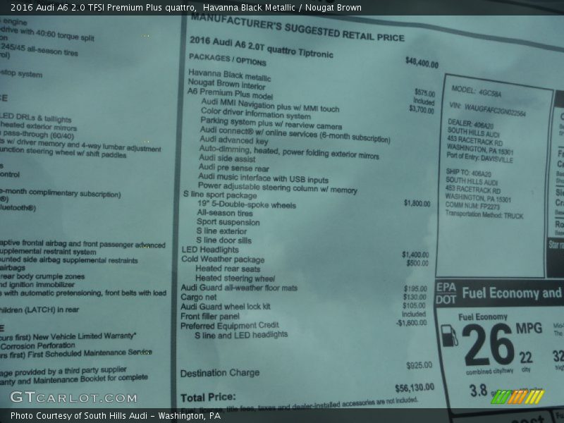 Havanna Black Metallic / Nougat Brown 2016 Audi A6 2.0 TFSI Premium Plus quattro