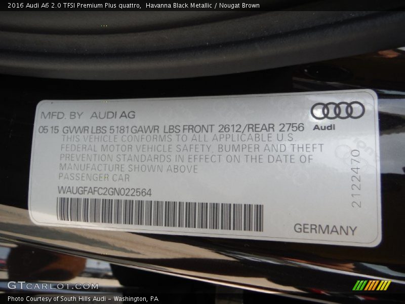 Havanna Black Metallic / Nougat Brown 2016 Audi A6 2.0 TFSI Premium Plus quattro