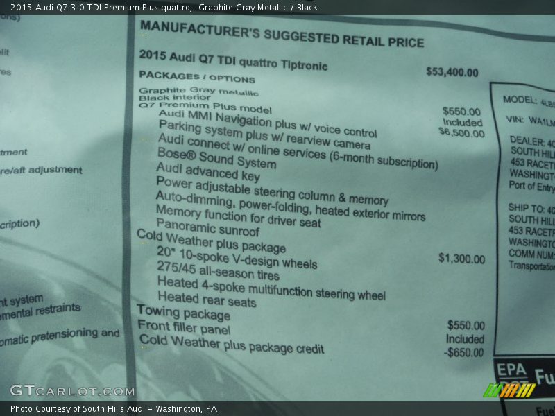 Graphite Gray Metallic / Black 2015 Audi Q7 3.0 TDI Premium Plus quattro