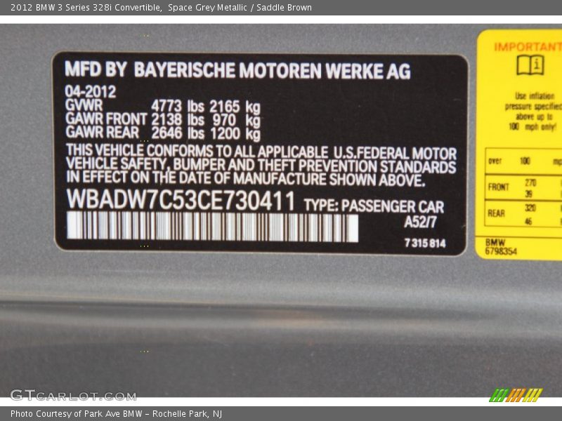 Space Grey Metallic / Saddle Brown 2012 BMW 3 Series 328i Convertible