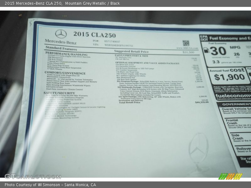 Mountain Grey Metallic / Black 2015 Mercedes-Benz CLA 250