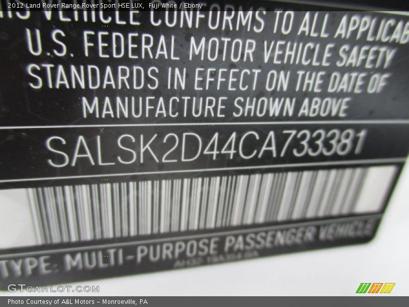 Fuji White / Ebony 2012 Land Rover Range Rover Sport HSE LUX