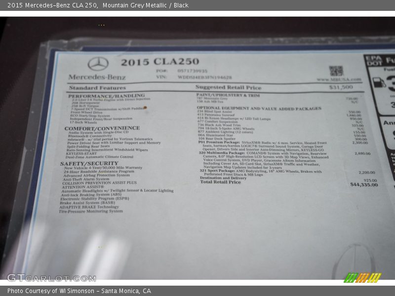 Mountain Grey Metallic / Black 2015 Mercedes-Benz CLA 250