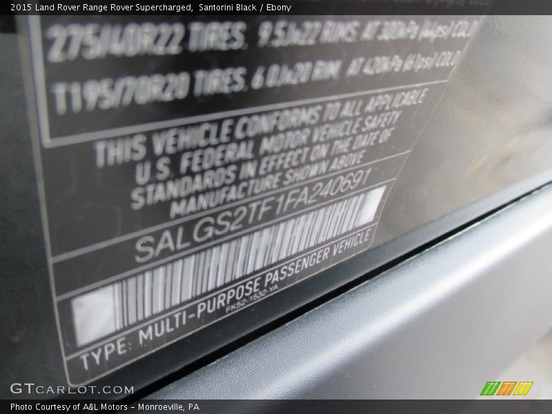 Santorini Black / Ebony 2015 Land Rover Range Rover Supercharged