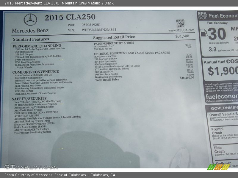 Mountain Grey Metallic / Black 2015 Mercedes-Benz CLA 250