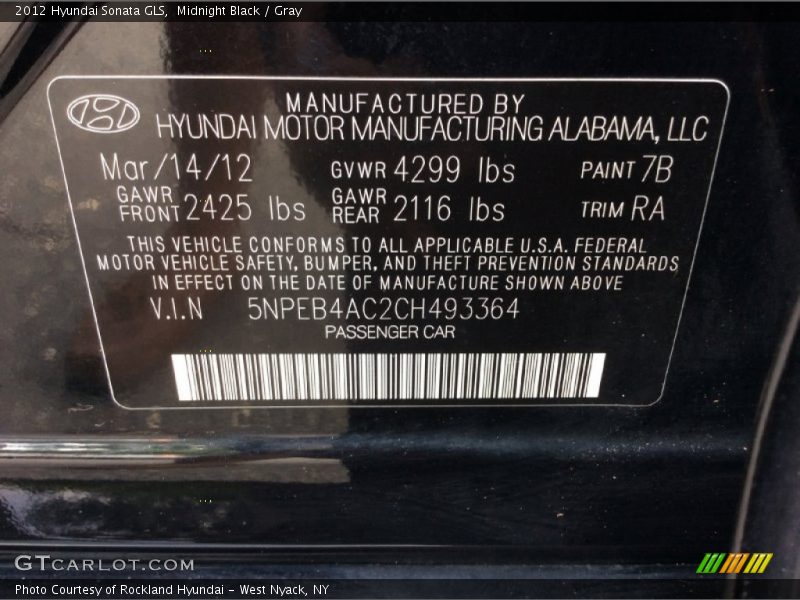 Midnight Black / Gray 2012 Hyundai Sonata GLS