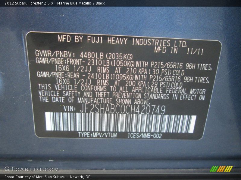 Marine Blue Metallic / Black 2012 Subaru Forester 2.5 X