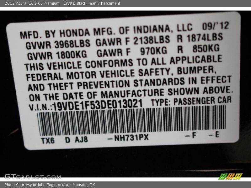 Crystal Black Pearl / Parchment 2013 Acura ILX 2.0L Premium