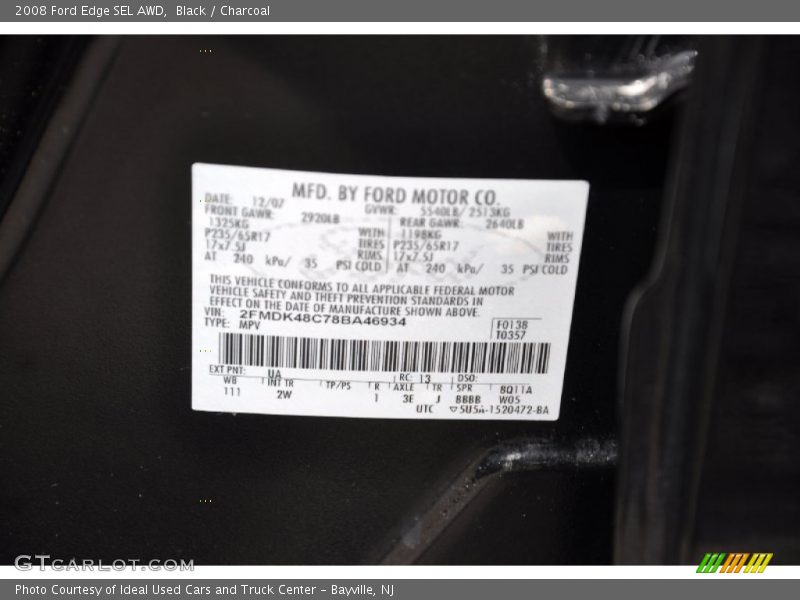 Black / Charcoal 2008 Ford Edge SEL AWD
