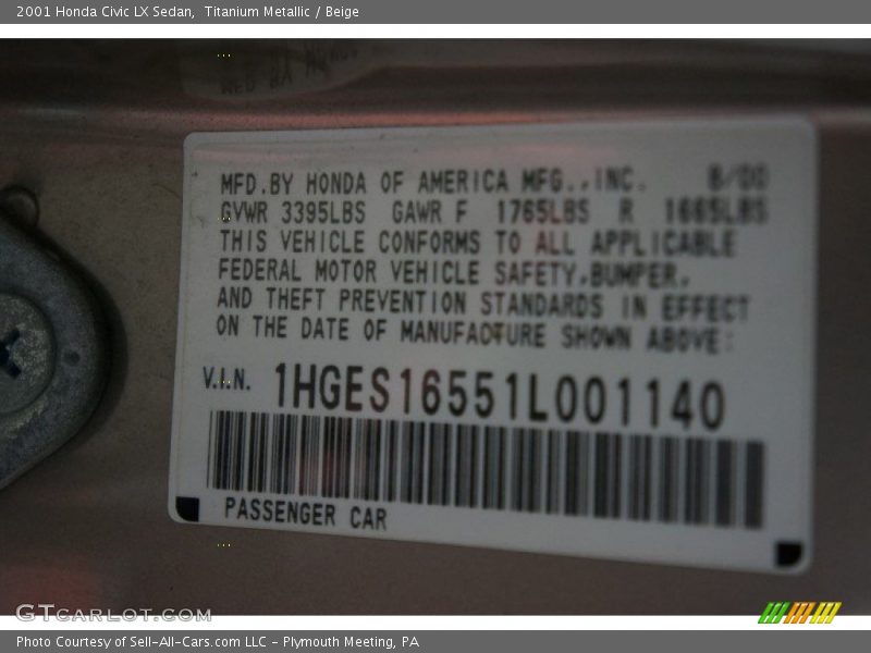 Titanium Metallic / Beige 2001 Honda Civic LX Sedan