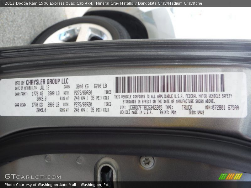Mineral Gray Metallic / Dark Slate Gray/Medium Graystone 2012 Dodge Ram 1500 Express Quad Cab 4x4