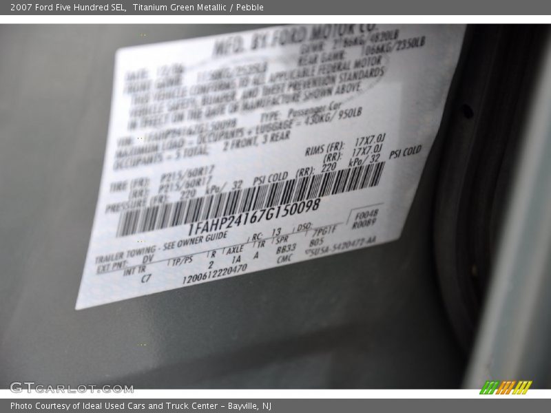 Titanium Green Metallic / Pebble 2007 Ford Five Hundred SEL
