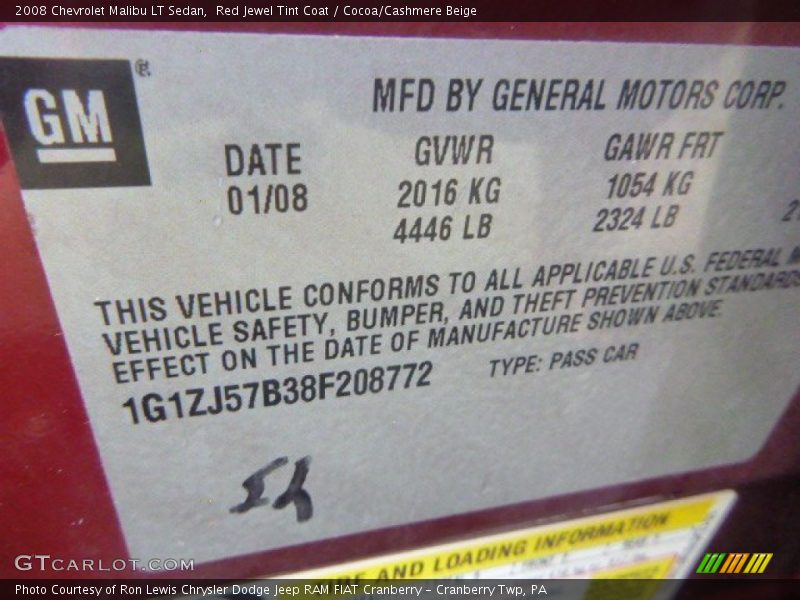 Red Jewel Tint Coat / Cocoa/Cashmere Beige 2008 Chevrolet Malibu LT Sedan