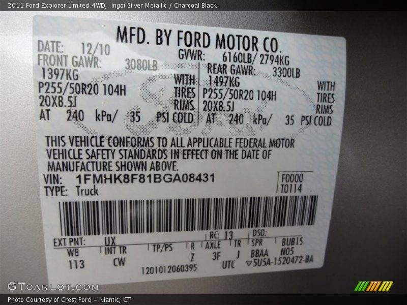 Ingot Silver Metallic / Charcoal Black 2011 Ford Explorer Limited 4WD