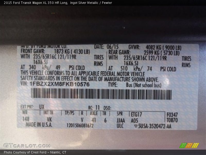2015 Transit Wagon XL 350 HR Long Ingot Silver Metallic Color Code UX