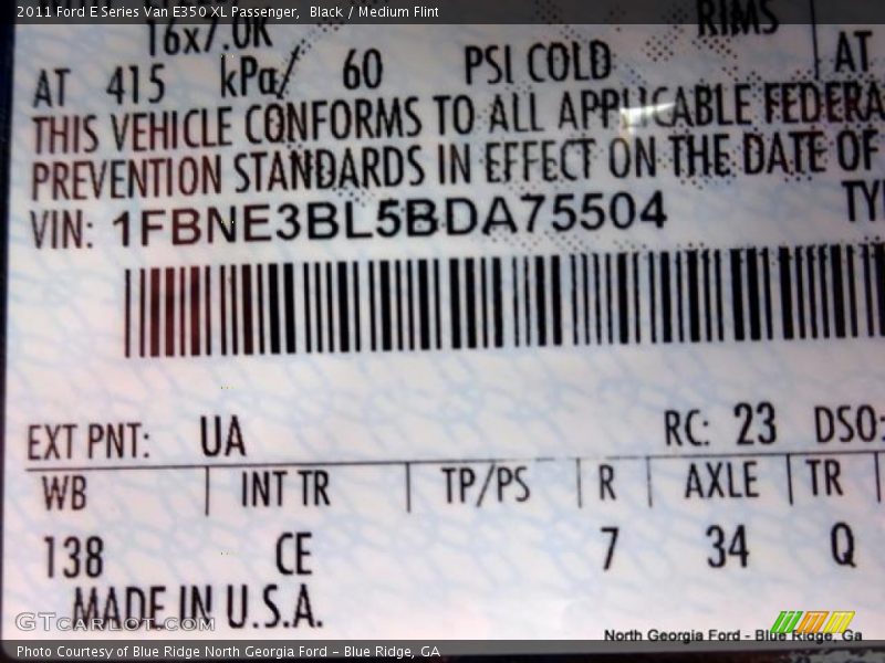 Black / Medium Flint 2011 Ford E Series Van E350 XL Passenger