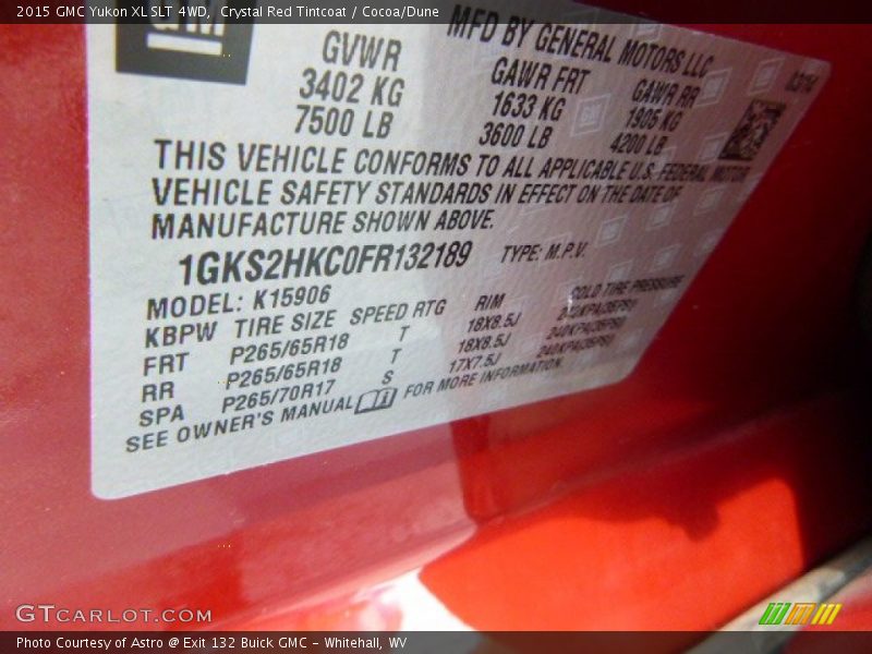 Crystal Red Tintcoat / Cocoa/Dune 2015 GMC Yukon XL SLT 4WD