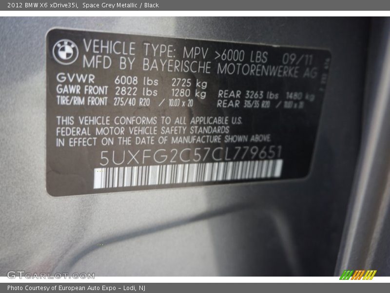 Space Grey Metallic / Black 2012 BMW X6 xDrive35i