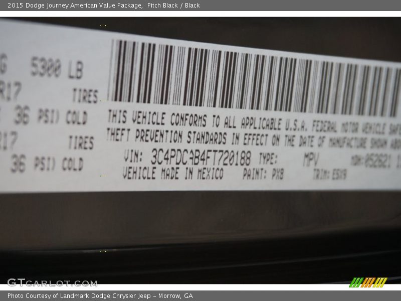 Pitch Black / Black 2015 Dodge Journey American Value Package