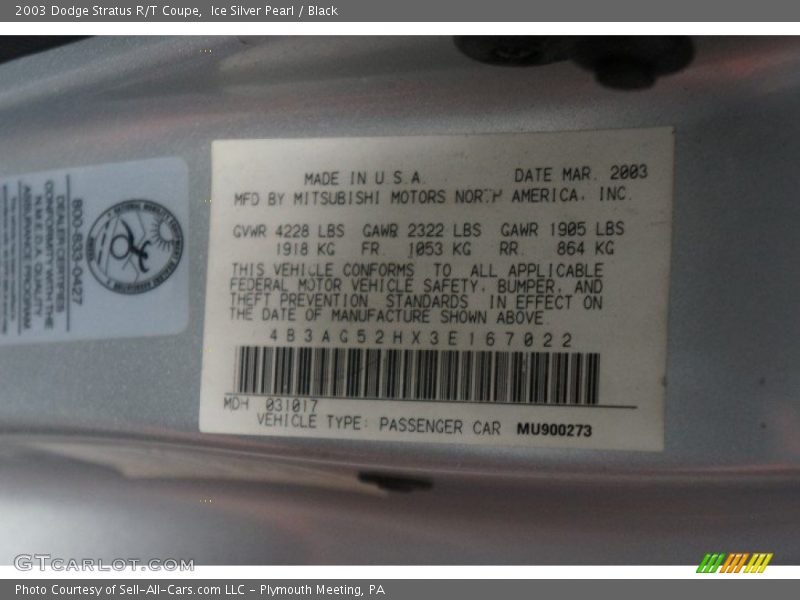 Ice Silver Pearl / Black 2003 Dodge Stratus R/T Coupe