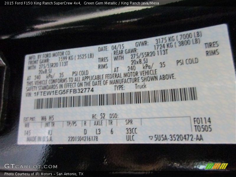 Green Gem Metallic / King Ranch Java/Mesa 2015 Ford F150 King Ranch SuperCrew 4x4